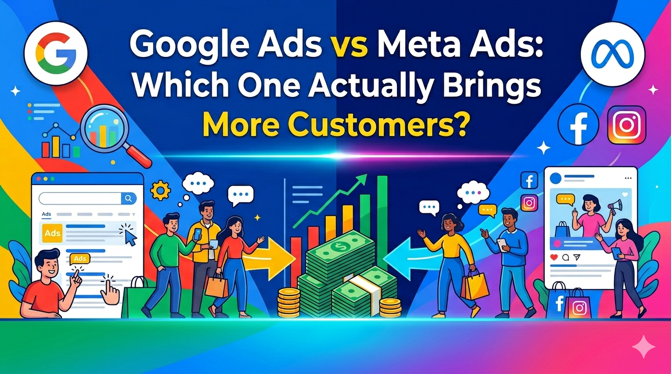 Google Ads vs Meta Ads comparison showing customer acquisition differences and marketing performance
