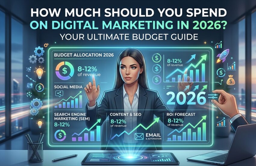 Digital marketing budget planning for 2026 showing cost breakdown, strategy, and ROI-focused budgeting for businesses