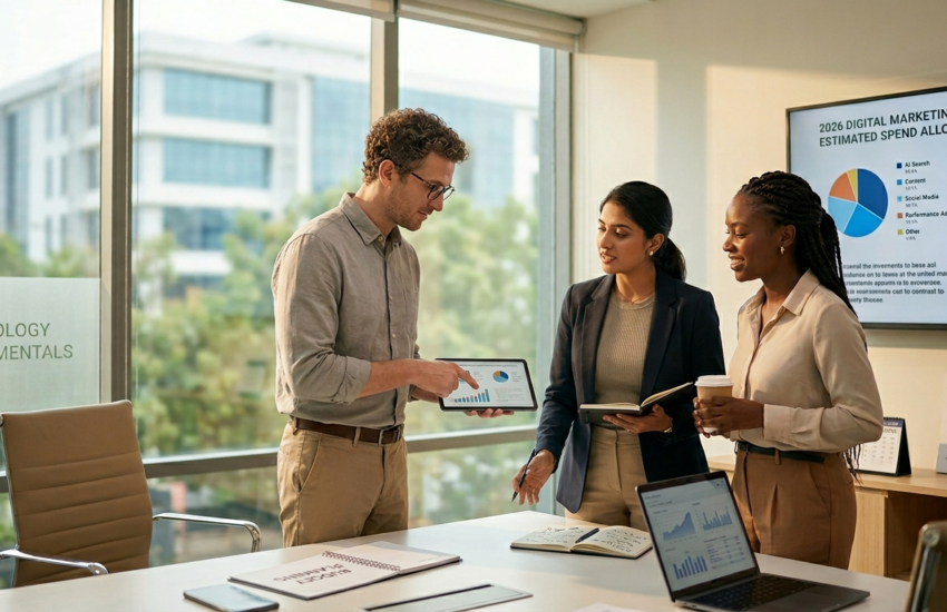 Digital marketing budget planning for 2026 showing cost breakdown, strategy, and ROI-focused budgeting for businesses