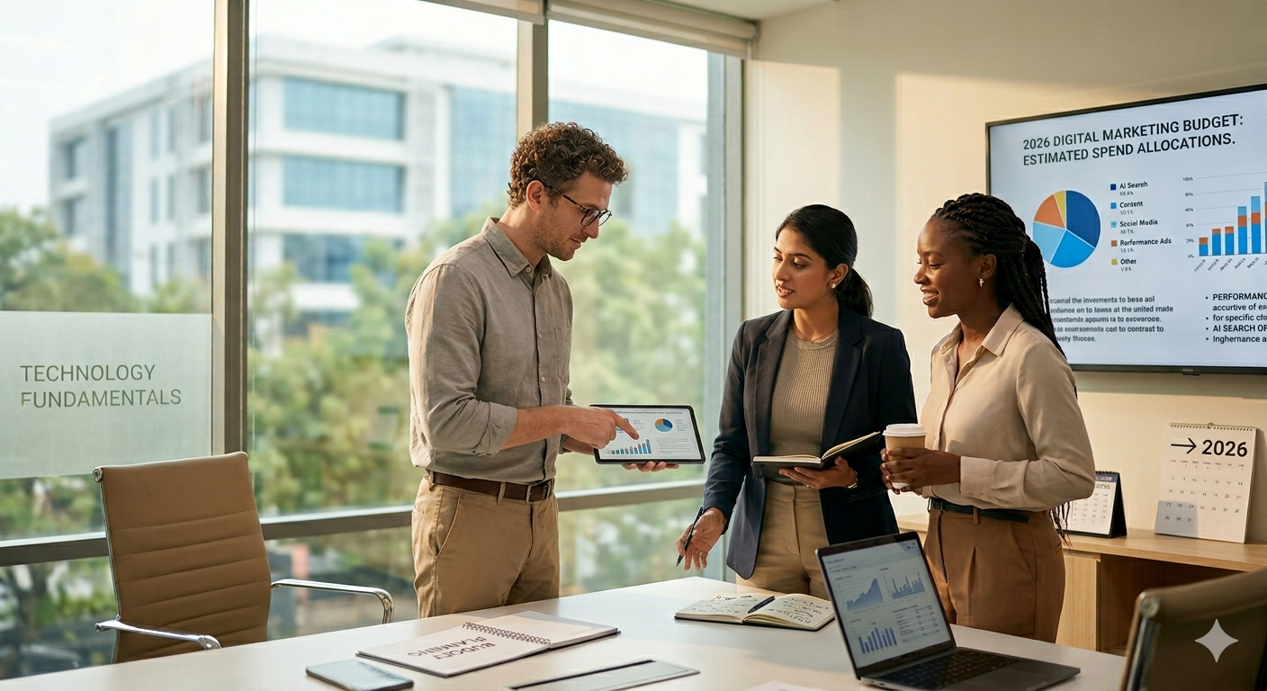 Digital marketing budget planning for 2026 showing cost breakdown, strategy, and ROI-focused budgeting for businesses